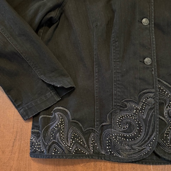 Chico’s Sz 3 Denim Dazzle Embroidered Embellished Black Blazer Jean Jacket XL/16 - Picture 5 of 16